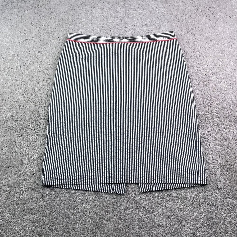 J.Crew Skirt‎ Womens 6 Blue White Striped Seersucker Pencil Coastal Preppy